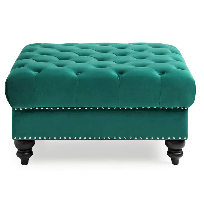 Grand pouf ottoman touffeté en velours – Repose-pieds moelleux et table basse pour salon
