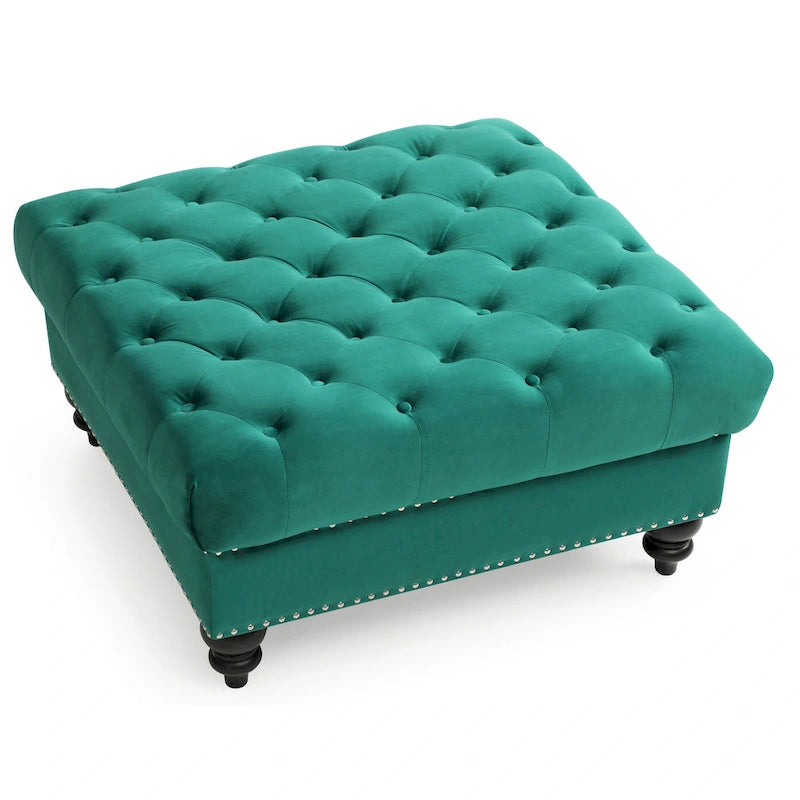 Grand pouf ottoman touffeté en velours – Repose-pieds moelleux et table basse pour salon