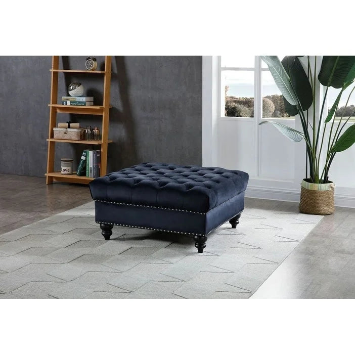 Grand pouf ottoman touffeté en velours – Repose-pieds moelleux et table basse pour salon