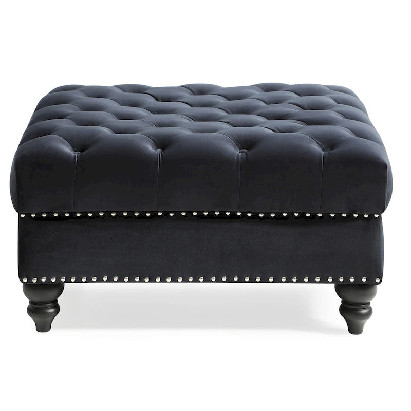Grand pouf ottoman touffeté en velours – Repose-pieds moelleux et table basse pour salon