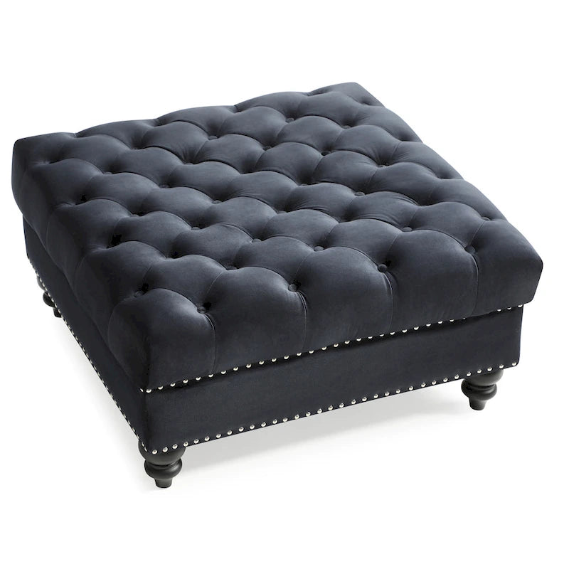 Grand pouf ottoman touffeté en velours – Repose-pieds moelleux et table basse pour salon