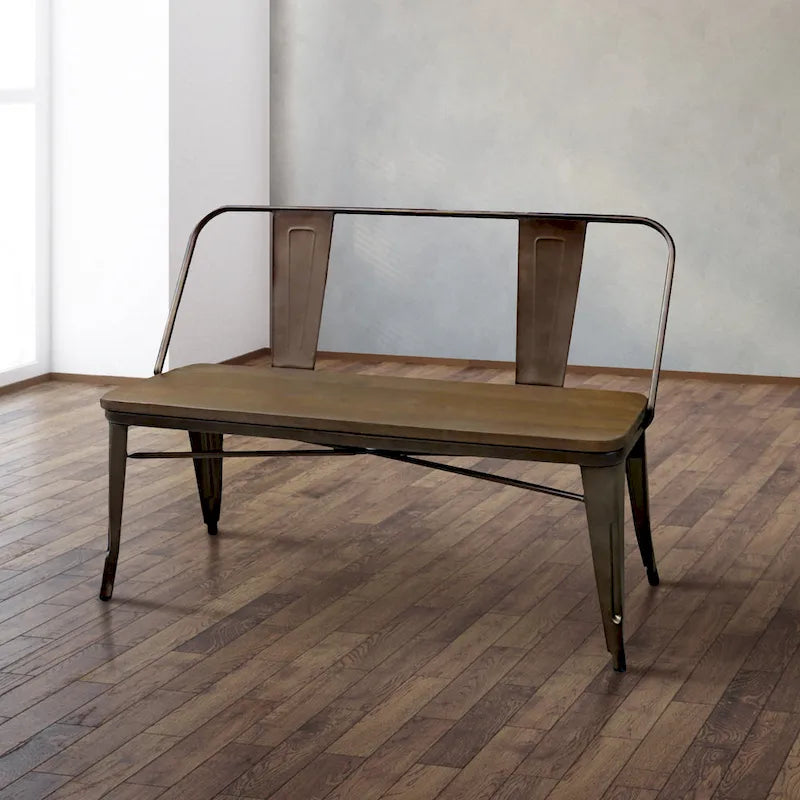 Banc de salle à manger industriel en métal de 119 cm avec dossier