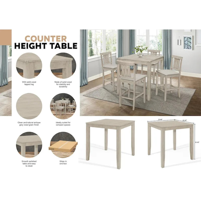 Table à manger hauteur comptoir gris aux lignes épurées – Design moderne et minimaliste avec cadre robuste | Table de cuisine et de bar