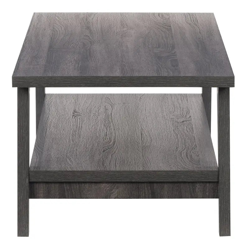 Table basse gris foncé avec étagère de rangement pleine largeur – Style Mid-Century Modern