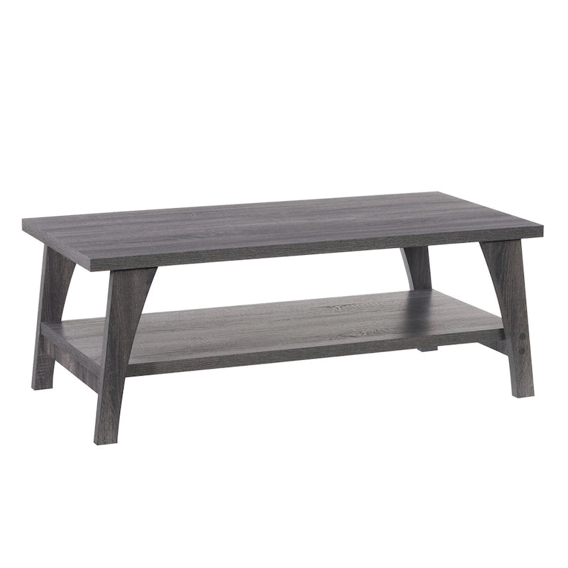 Table basse gris foncé avec étagère de rangement pleine largeur – Style Mid-Century Modern