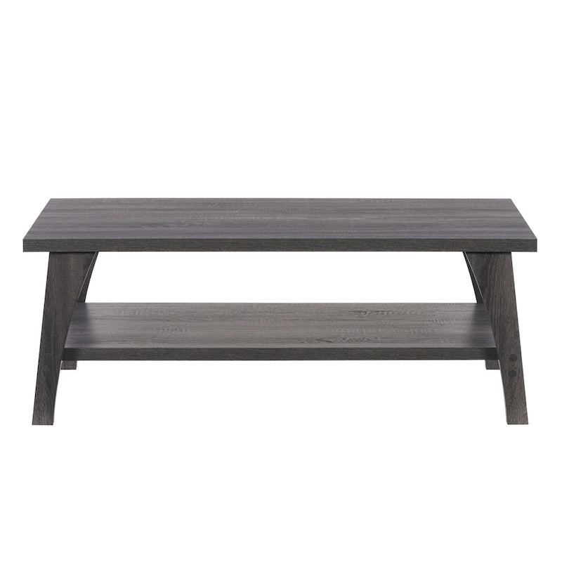 Table basse gris foncé avec étagère de rangement pleine largeur – Style Mid-Century Modern