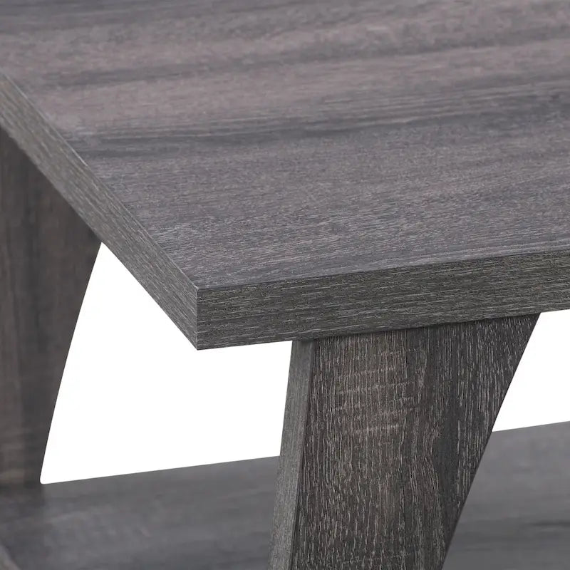 Table basse gris foncé avec étagère de rangement pleine largeur – Style Mid-Century Modern
