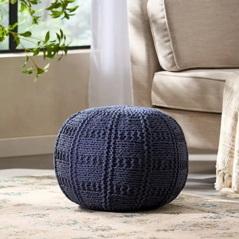 Pouf Ottoman en Coton Tricoté Fait Main – Siège d'Appoint Moderne Bohème, 50 cm de Diamètre
