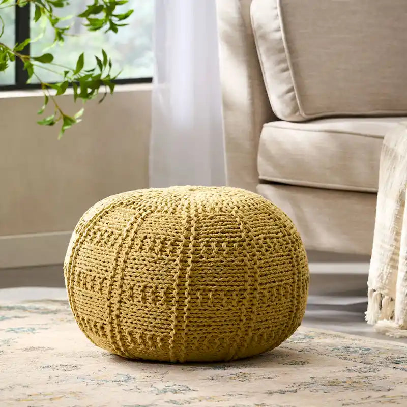 Pouf Ottoman en Coton Tricoté Fait Main – Siège d'Appoint Moderne Bohème, 50 cm de Diamètre