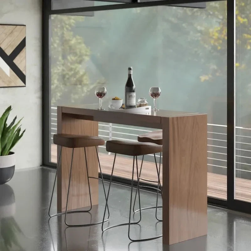 Table de bar de salle à manger en MDF laqué – Table de cuisine hauteur comptoir avec finition brillante, style minimaliste moderne