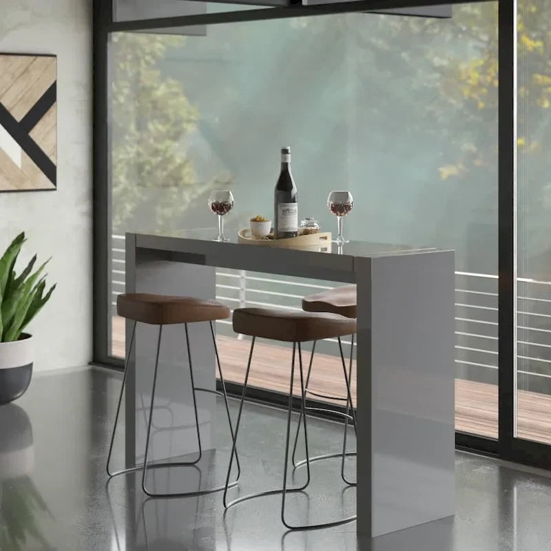 Table de bar de salle à manger en MDF laqué – Table de cuisine hauteur comptoir avec finition brillante, style minimaliste moderne