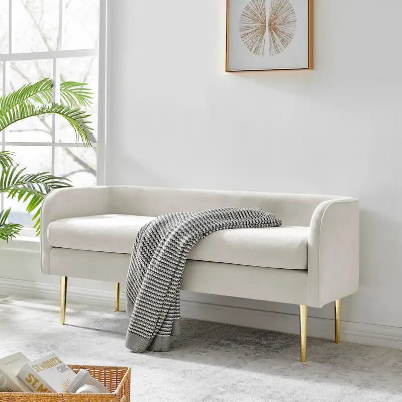 Banc de chambre tapissé de velours avec cadre en bois massif