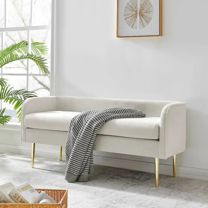 Banc de chambre tapissé de velours avec cadre en bois massif