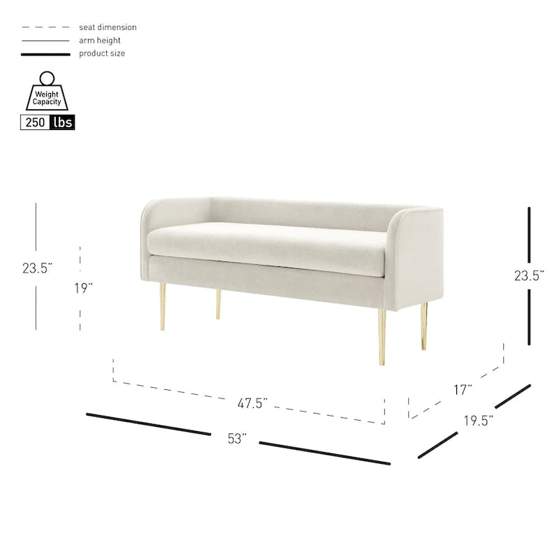 Banc de chambre tapissé de velours avec cadre en bois massif
