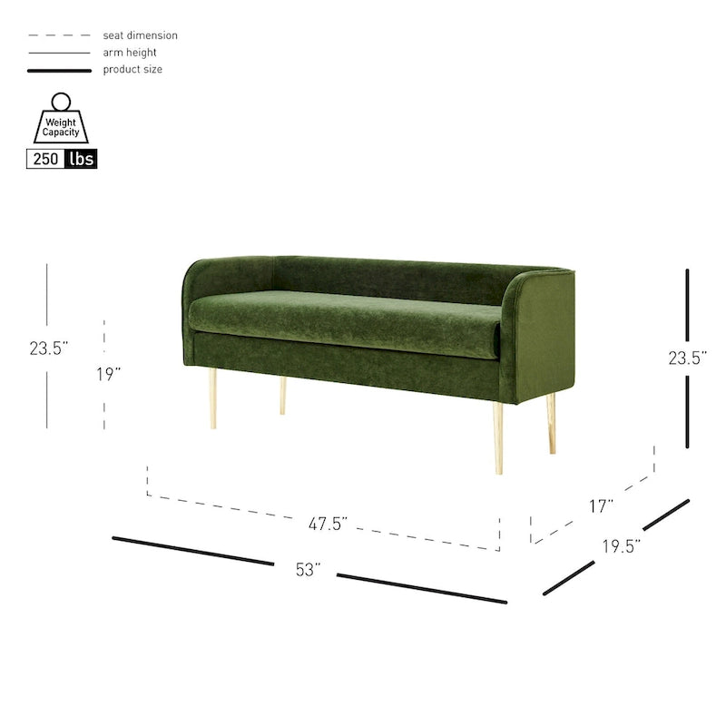 Banc de chambre tapissé de velours avec cadre en bois massif