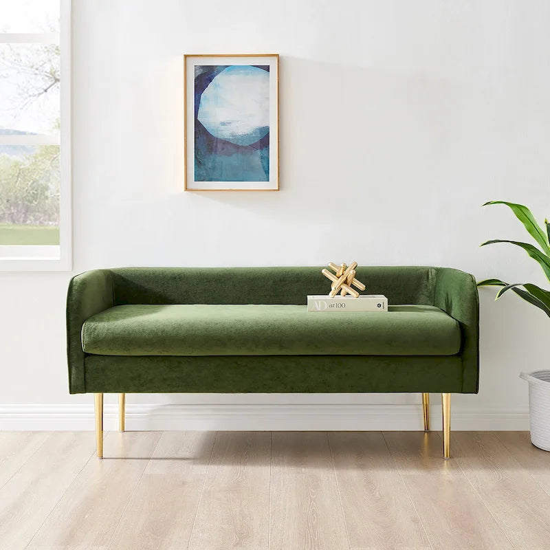 Banc de chambre tapissé de velours avec cadre en bois massif