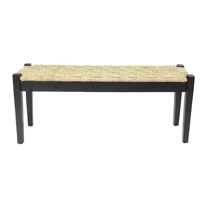 Banc d'intérieur tissé en jonc de mer naturel de 117 cm avec pieds en bois massif – Style ferme côtière