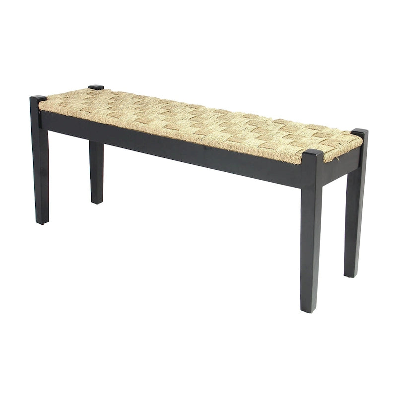Banc d'intérieur tissé en jonc de mer naturel de 117 cm avec pieds en bois massif – Style ferme côtière