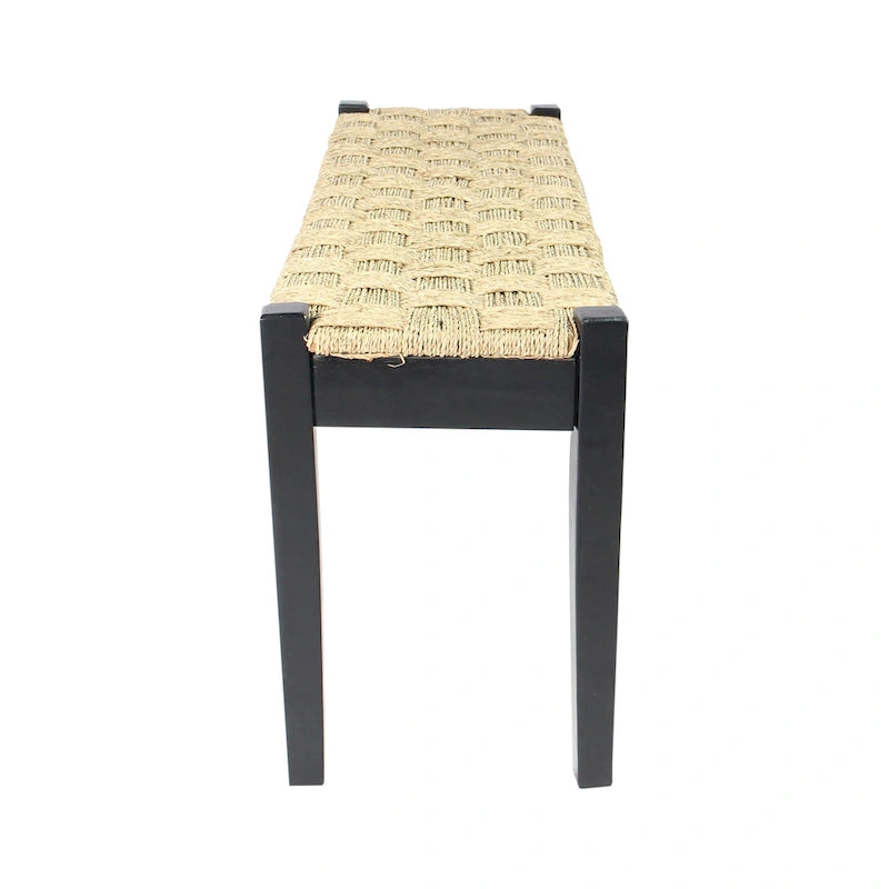 Banc d'intérieur tissé en jonc de mer naturel de 117 cm avec pieds en bois massif – Style ferme côtière