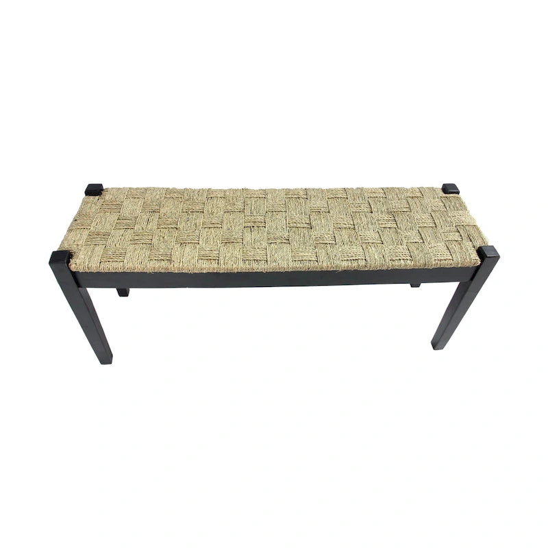 Banc d'intérieur tissé en jonc de mer naturel de 117 cm avec pieds en bois massif – Style ferme côtière