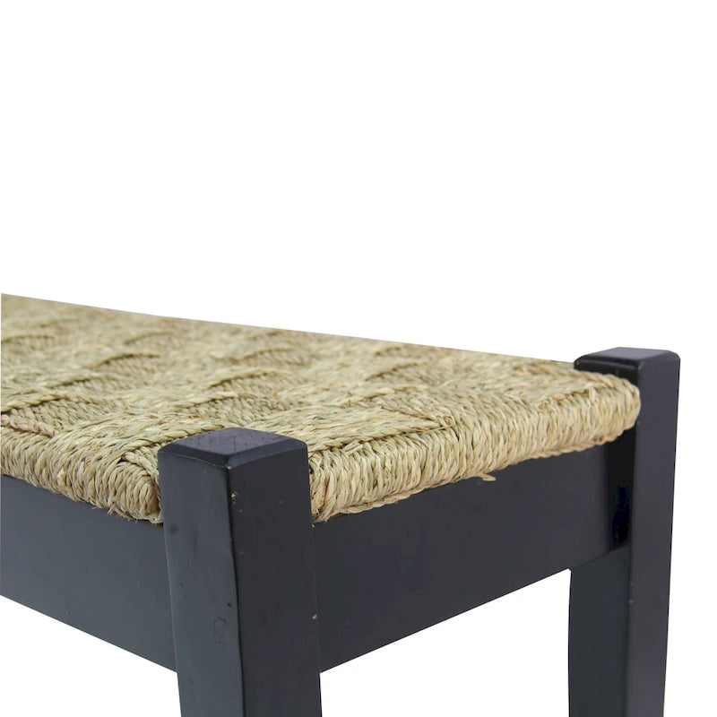 Banc d'intérieur tissé en jonc de mer naturel de 117 cm avec pieds en bois massif – Style ferme côtière
