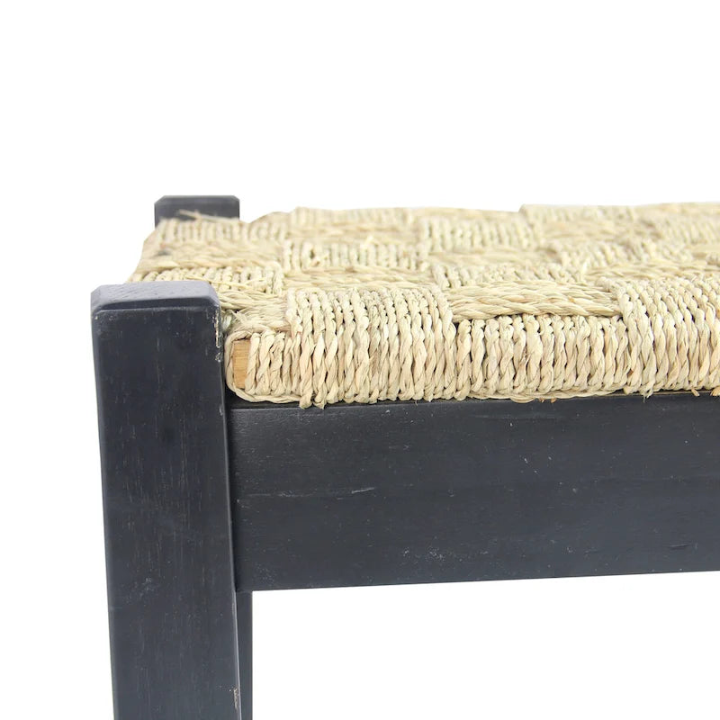 Banc d'intérieur tissé en jonc de mer naturel de 117 cm avec pieds en bois massif – Style ferme côtière