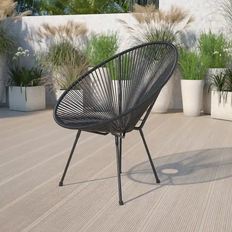 Fauteuil bas Papasan en rotin et élastique – Capacité de 200 kg, chaise d'appoint intérieur/extérieur