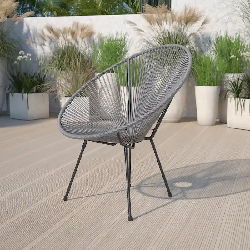 Fauteuil bas Papasan en rotin et élastique – Capacité de 200 kg, chaise d'appoint intérieur/extérieur