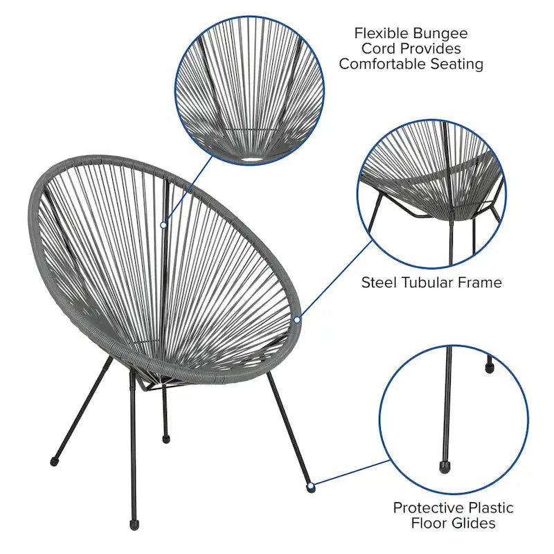 Fauteuil bas Papasan en rotin et élastique – Capacité de 200 kg, chaise d'appoint intérieur/extérieur