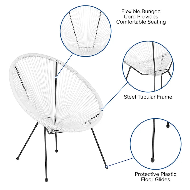 Fauteuil bas Papasan en rotin et élastique – Capacité de 200 kg, chaise d'appoint intérieur/extérieur