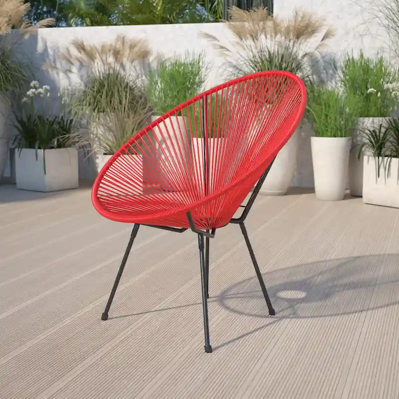 Fauteuil bas Papasan en rotin et élastique – Capacité de 200 kg, chaise d'appoint intérieur/extérieur