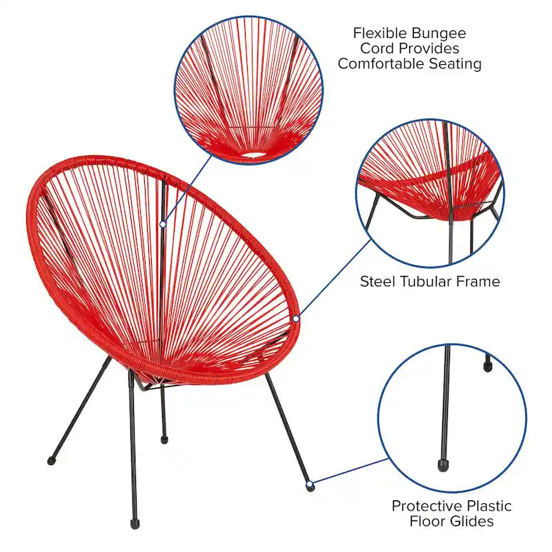 Fauteuil bas Papasan en rotin et élastique – Capacité de 200 kg, chaise d'appoint intérieur/extérieur