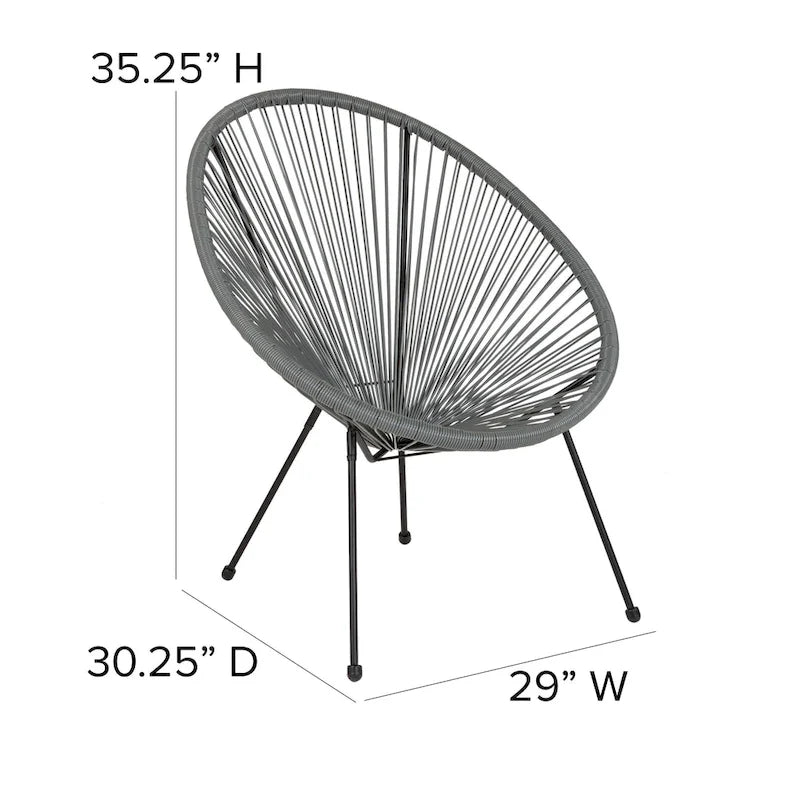 Fauteuil bas Papasan en rotin et élastique – Capacité de 200 kg, chaise d'appoint intérieur/extérieur