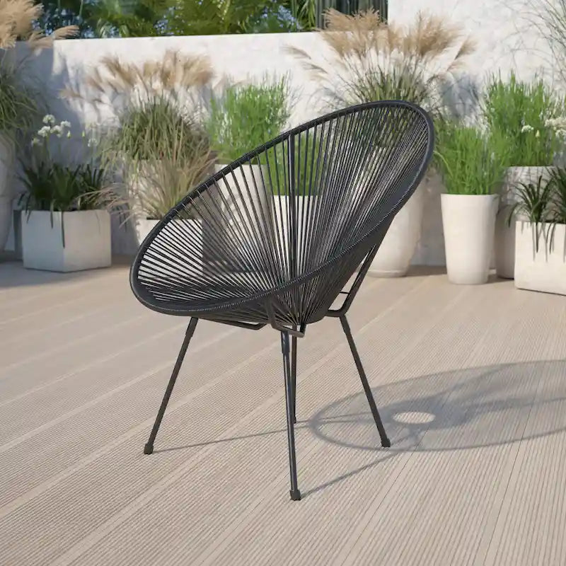 Fauteuil bas Papasan en rotin et élastique – Capacité de 200 kg, chaise d'appoint intérieur/extérieur