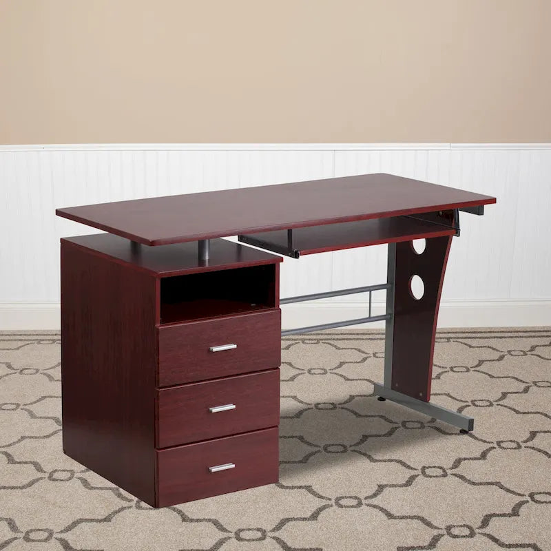 Pedestal 3-drawer Computer Desk with Keyboard Tray
