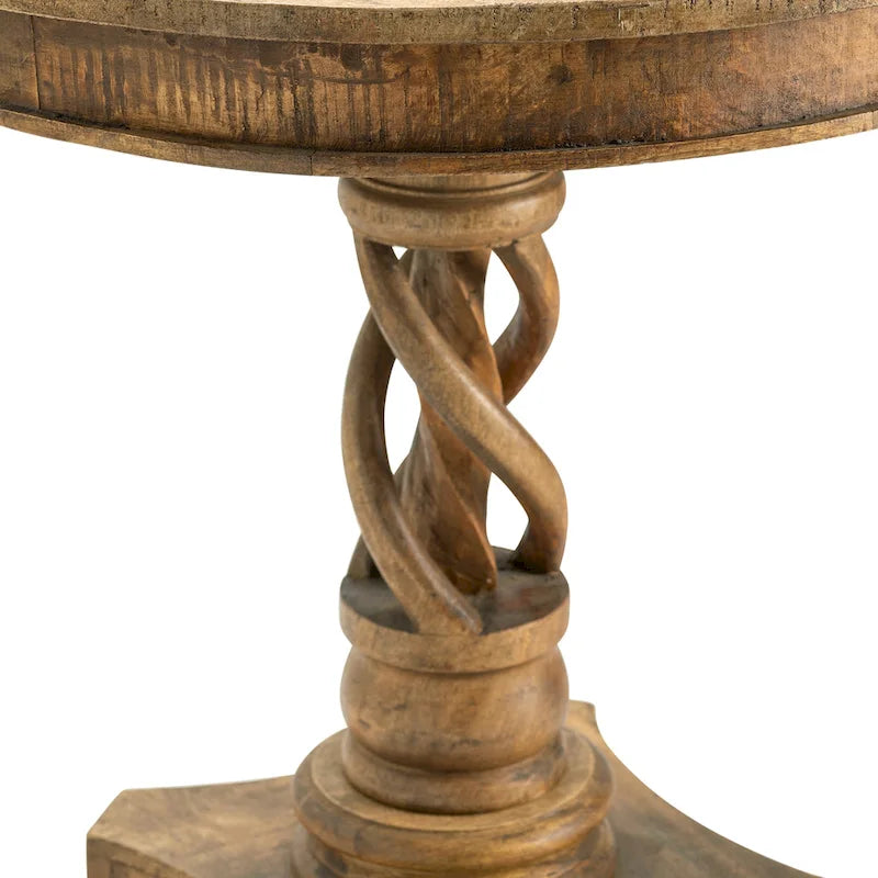 Table d'appoint torsadée en bois de manguier – Table d'appoint ronde de 76 cm de diamètre x 76 cm de haut en bois massif avec base torsadée sculpturale, style bohème