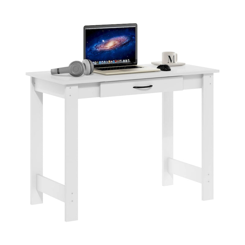 Bureau blanc avec tiroir de rangement – Bureau d'ordinateur moderne et compact pour la maison ou le bureau