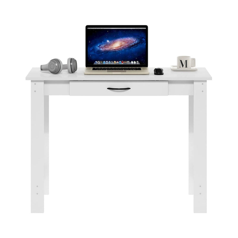 Bureau blanc avec tiroir de rangement – Bureau d'ordinateur moderne et compact pour la maison ou le bureau