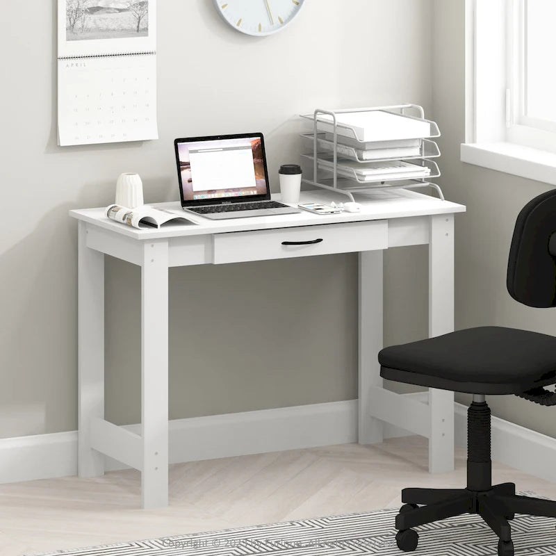 Bureau blanc avec tiroir de rangement – Bureau d'ordinateur moderne et compact pour la maison ou le bureau