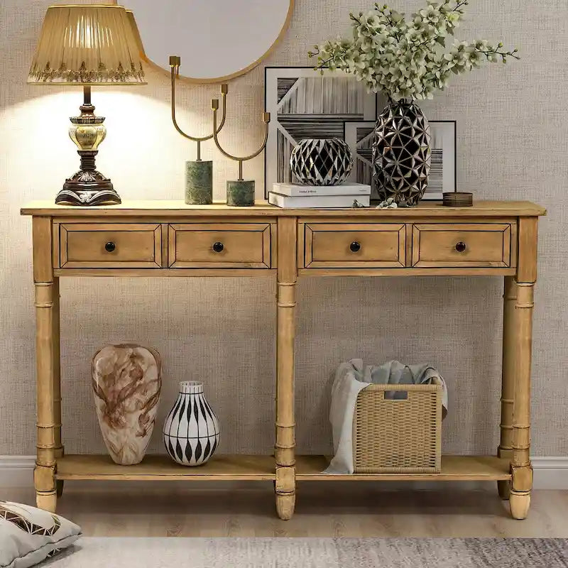 Farmhouse Entryway Console Sofa Table with Two Storage Drawers