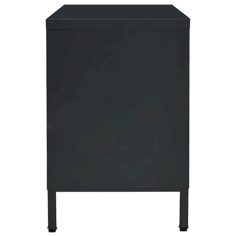 Meuble TV Cadre en acier noir Portes en verre trempé Étagère réglable 105 x 35 x 52 cm