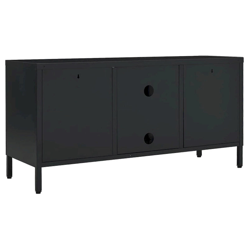Meuble TV Cadre en acier noir Portes en verre trempé Étagère réglable 105 x 35 x 52 cm