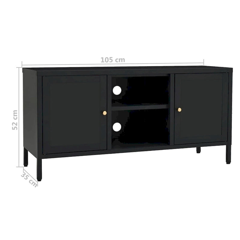 Meuble TV Cadre en acier noir Portes en verre trempé Étagère réglable 105 x 35 x 52 cm
