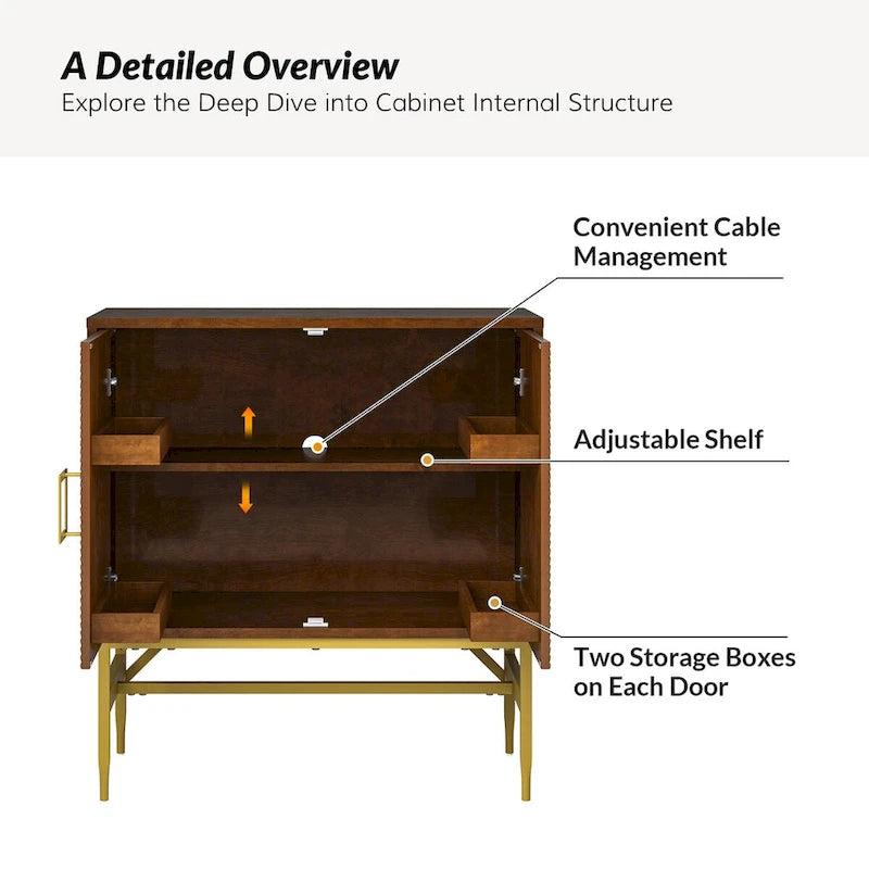 Meuble d'appoint moderne à 2 portes de 86 cm de hauteur avec étagères réglables