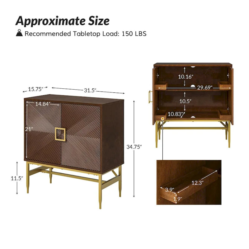 Meuble d'appoint moderne à 2 portes de 86 cm de hauteur avec étagères réglables