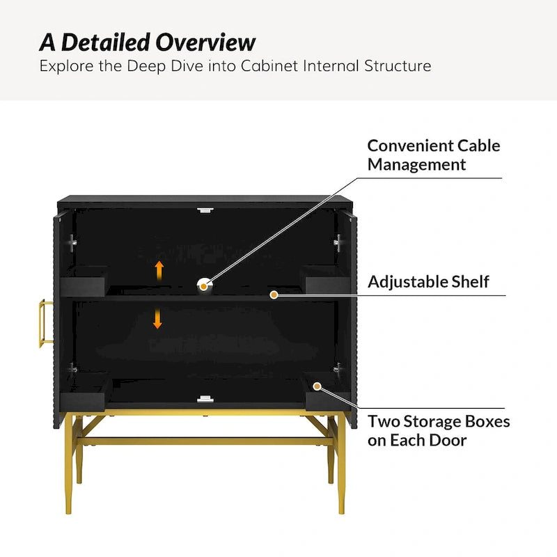 Meuble d'appoint moderne à 2 portes de 86 cm de hauteur avec étagères réglables
