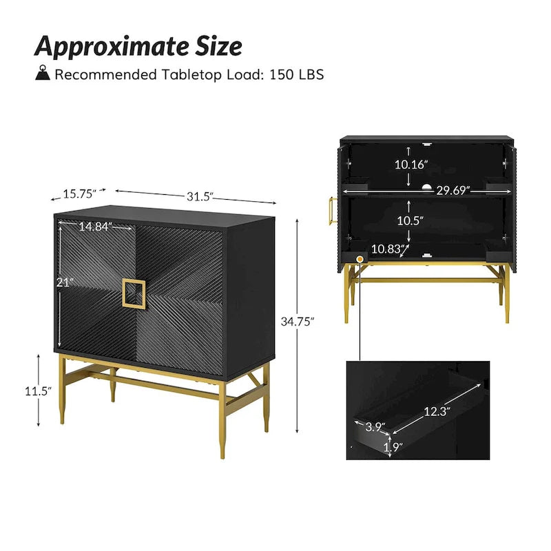 Meuble d'appoint moderne à 2 portes de 86 cm de hauteur avec étagères réglables