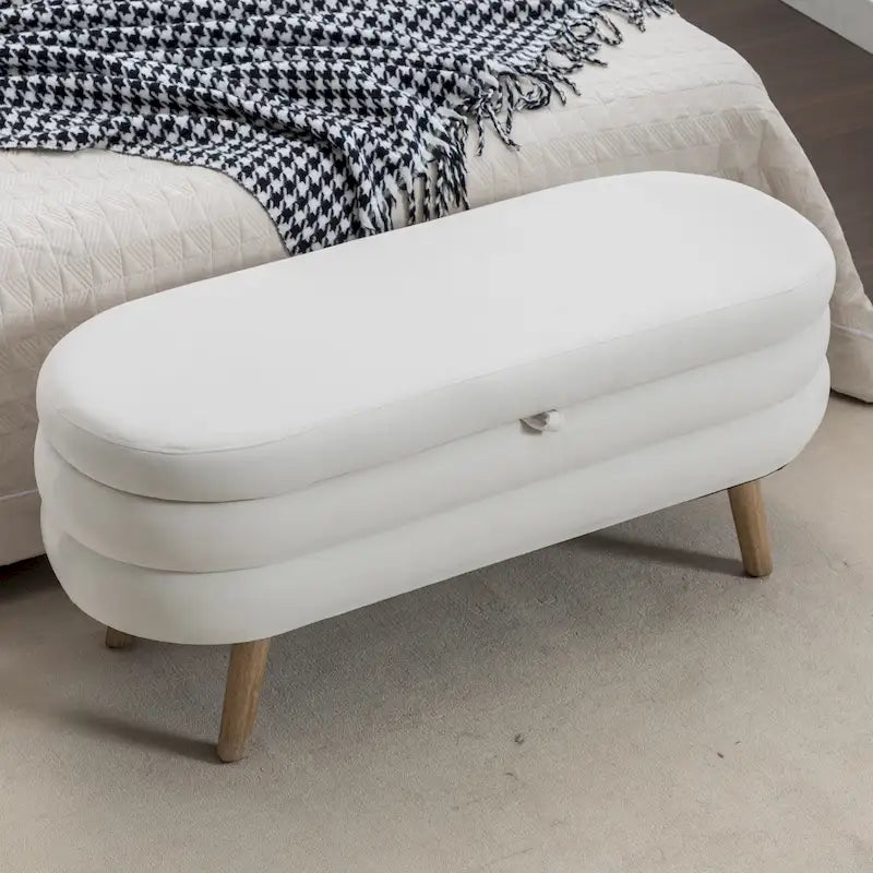 Banc de rangement capitonné avec pieds en bois massif – Banquette de chambre bout de lit capitonnée avec compartiment de rangement dissimulé