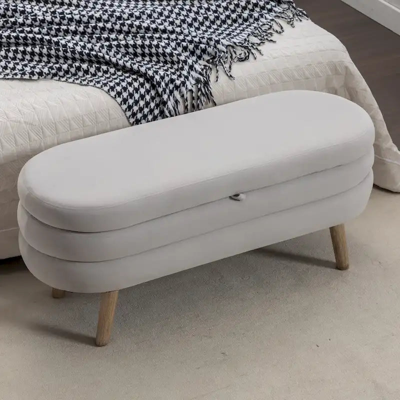 Banc de rangement capitonné avec pieds en bois massif – Banquette de chambre bout de lit capitonnée avec compartiment de rangement dissimulé