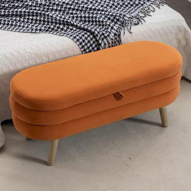 Banc de rangement capitonné avec pieds en bois massif – Banquette de chambre bout de lit capitonnée avec compartiment de rangement dissimulé